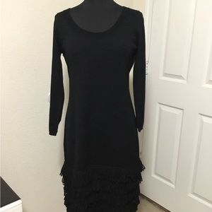 Soft Surroundings Black Theodora Fringe Sweater Dress, size TM